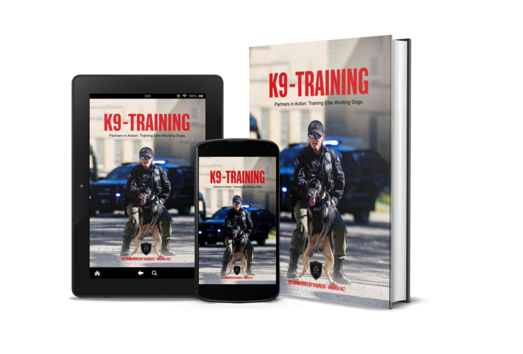 Buchcover von „K9-Training – Partners in Action: Training Elite Working Dogs“ mit Hundeführer in Einsatzmontur und ausgebildetem Diensthund