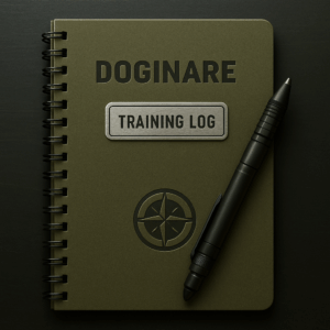 DOGINARE Training Log – Olivgrünes Notizbuch mit Kompasssymbol und Kugelschreiber für K9-Training