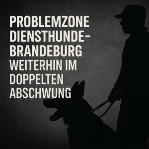 Schattenriss eines Polizeihundeführers mit Malinois im Profil, daneben der Text: „Problemzone Diensthunde – Brandenburg weiterhin im doppelten Abschwung“.
