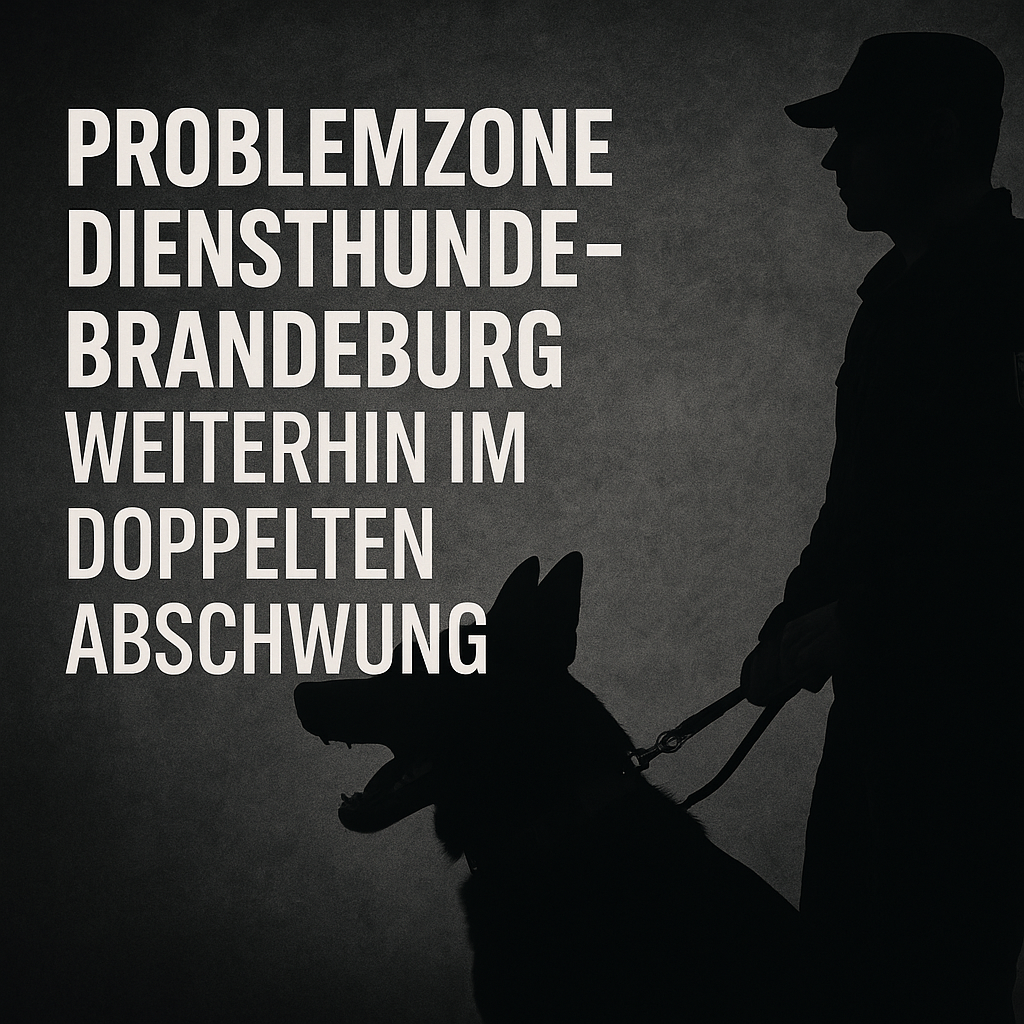 Schattenriss eines Polizeihundeführers mit Malinois im Profil, daneben der Text: „Problemzone Diensthunde – Brandenburg weiterhin im doppelten Abschwung“.