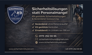 K9 Sicherheitsdienst mit Diensthund im Einsatz – professioneller Objektschutz und Revierdienst mit Hund